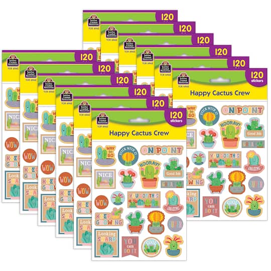 Teacher Created Resources® Happy Cactus Crew Stickers, 120 Per Pack, 12 Packs total of 1440